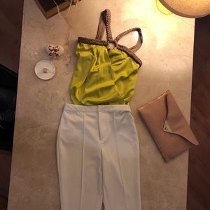 Lime satin top with gold accent